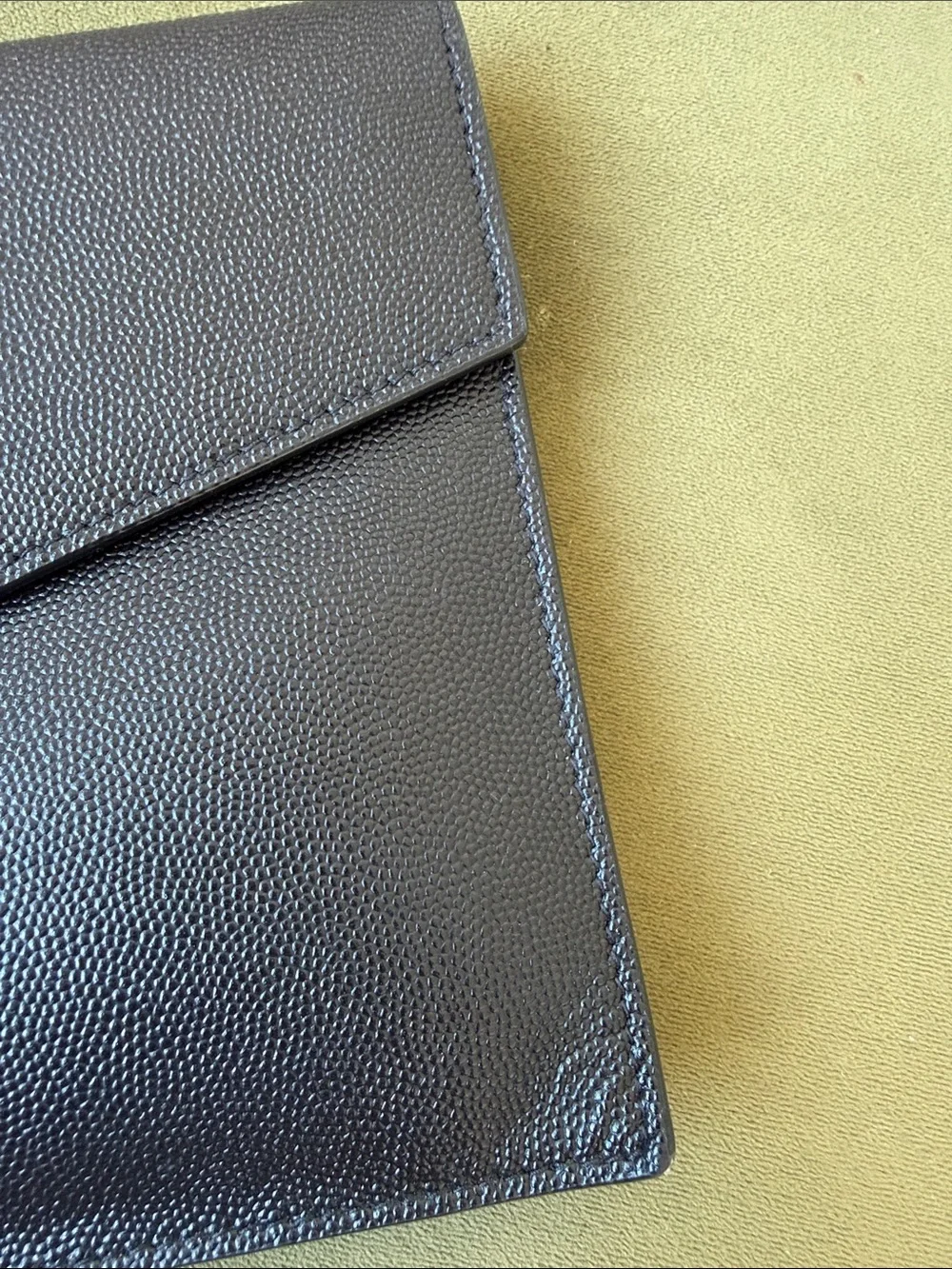 Saint Laurent Black Leather Envelope Clutch with Gold YSL Hardware